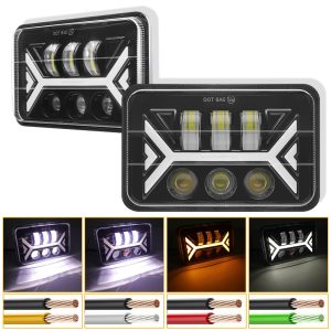 7 Inch Double Arrow Square Led Headlight Color Wiring Reference Source graphic showing light-output and wiring-color references for buyer checking.