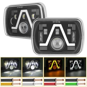 7 Inch V Style Square Led Headlight Color Wiring Reference Source graphic showing light-output and wiring-color references for buyer checking.