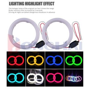 73Mm Cotton Light Led Angel Eye Halo Ring Lighting Colors Source graphic showing red, yellow, blue, green, ice blue, white, and pink color references.