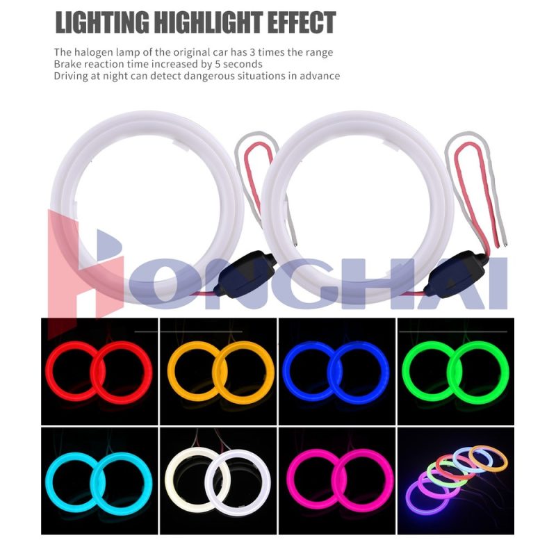 73Mm Groove Cotton Light Led Angel Eye Halo Ring Lighting Colors Source graphic showing red, yellow, blue, green, ice blue, white, and pink color references.