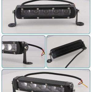 75W Single Row 5 Lens Led Work Light Bar Actual Footage Actual product footage composite showing front, side, rear housing, bracket, and wiring views.