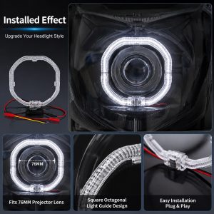 76Mm Projector Lens Dual Color Light Guide Angel Eye Installed Effect Installed effect reference showing the square-octagonal halo shape around a 76 mm projector lens.