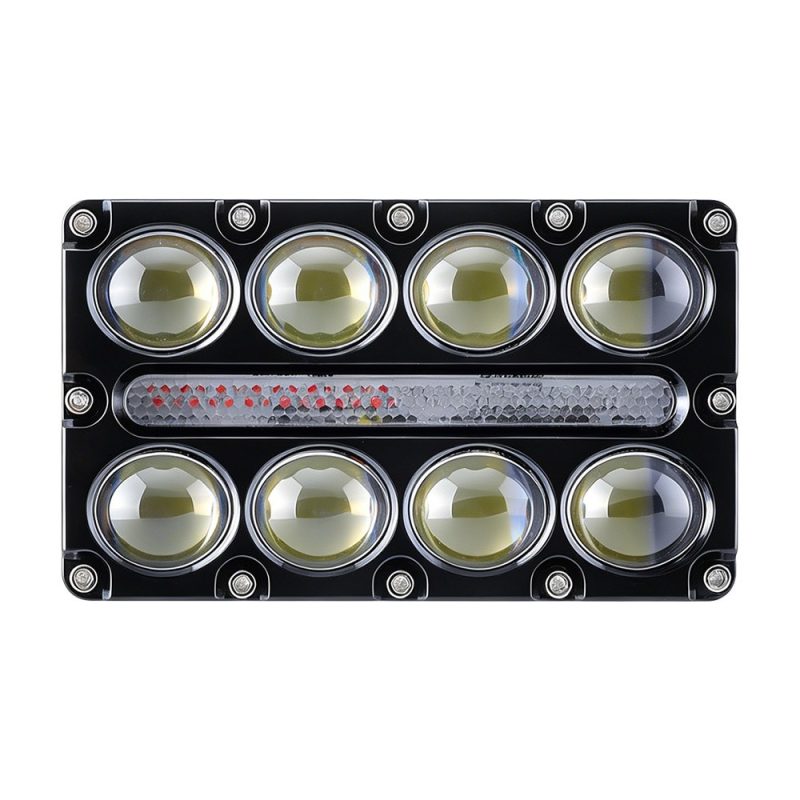 8 Bead Three Row Led Auxiliary Spotlight Front Front product view showing the eight-lens layout and center strobe strip.