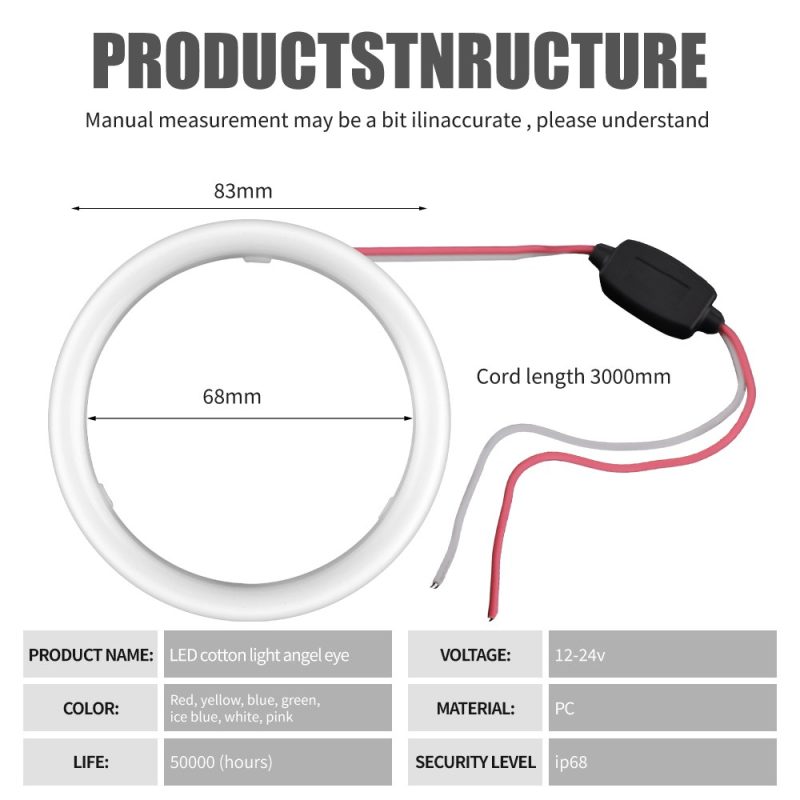 83Mm Cotton Light Led Angel Eye Halo Ring Structure Preview Product structure preview from the supplied 83mm cotton light angel eye source graphic.