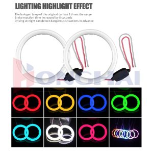 93Mm Cotton Light Led Angel Eye Halo Ring Lighting Colors Source graphic showing red, yellow, blue, green, ice blue, white, and pink color references.