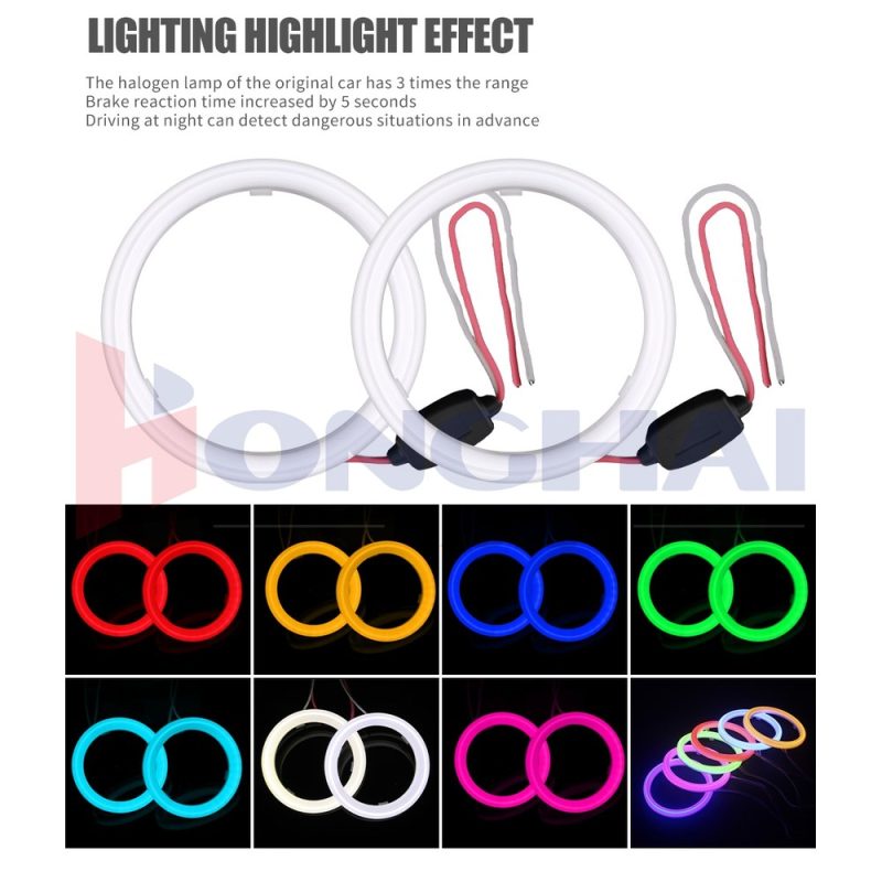 93Mm Groove Cotton Light Led Angel Eye Halo Ring Lighting Colors Source graphic showing red, yellow, blue, green, ice blue, white, and pink color references.