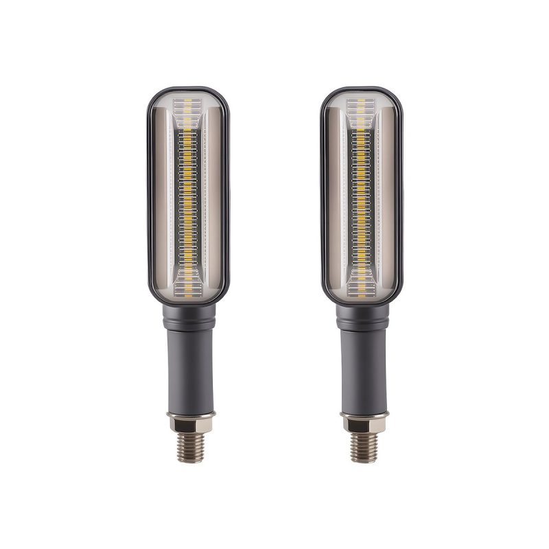 Unlit product pair view showing the smoked lens and bar-style housing shape.