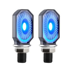 AC-0225 Blue Oval Motorcycle LED DRL Turn Signal Pair