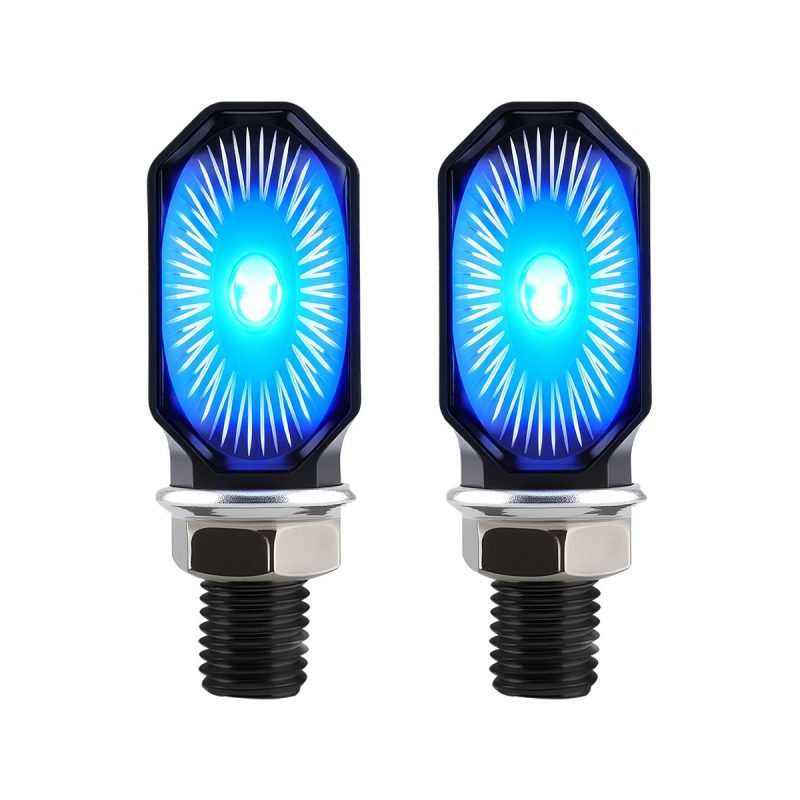 AC-0225 Blue Oval Motorcycle LED DRL Turn Signal Pair detail angle reference