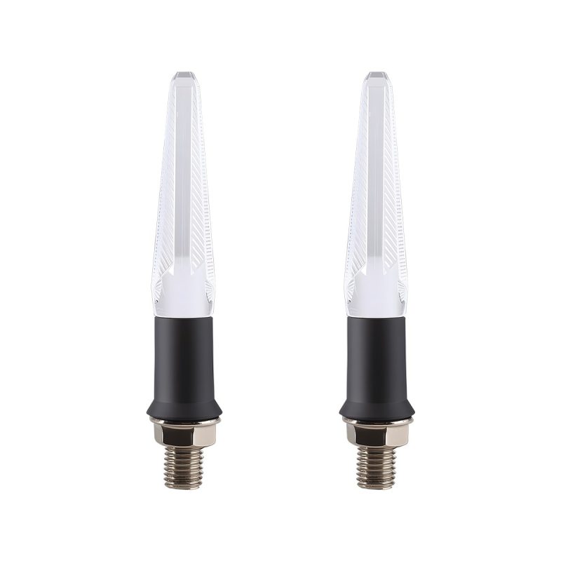 Ac 0237 White Motorcycle Led Drl Side Profile Side profile product pair showing the slim body and threaded mounting stem.