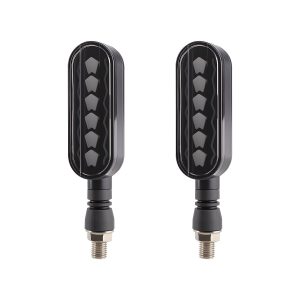 Ac 0263 Red Yellow Oval Motorcycle Led Turn Signal Front Pair Front product pair view showing the black oval lens and internal light pattern.