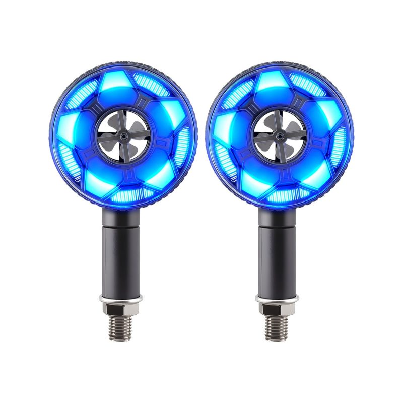 Ac 0305 Blue Rotating Fan Motorcycle Led Drl Turn Signal 04 Ac 0305 Blue Rotating Fan Motorcycle Led Drl Turn Signal 04 AC-0305 Blue Rotating-Fan Motorcycle LED DRL Turn Signal Pair detail angle reference