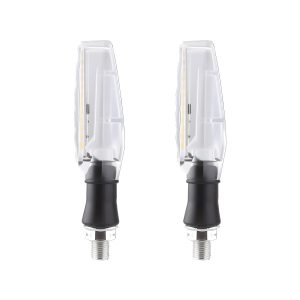 Ac 0802 Clear Lens Motorcycle Led Drl Turn Signal 02 Front Clear Lens Product Pair Front product pair view showing the clear long lens housing.