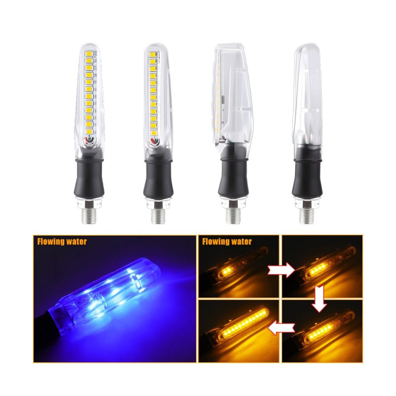 Ac 0802 Clear Lens Motorcycle Led Drl Turn Signal 04 Flowing Light Reference Source graphic showing blue light and yellow flowing sequence references.