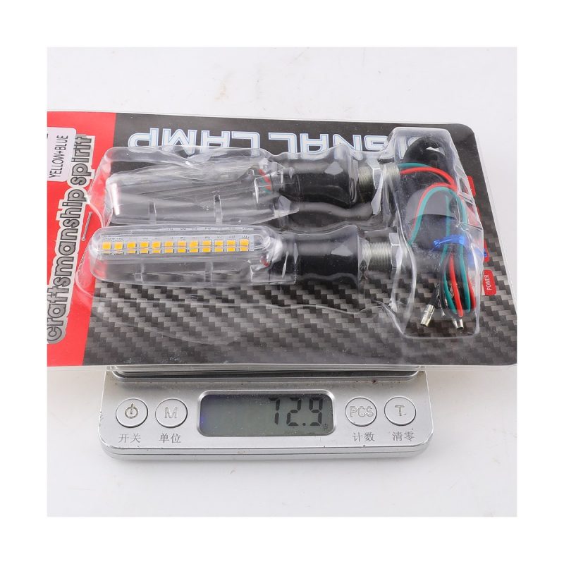 Ac 0802 Clear Lens Motorcycle Led Drl Turn Signal 06 Package And Weight Reference Package view with wiring and scale reference from the supplied image.