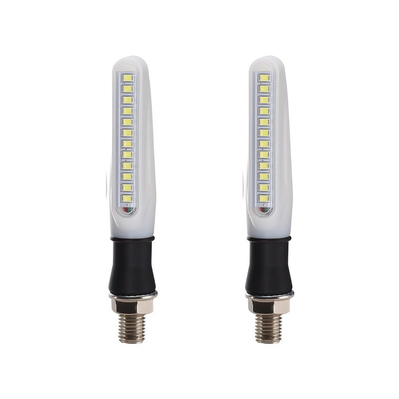 Ac 0832 Vertical Motorcycle Led Turn Signal White Front Pair White front product pair view for lens and LED bead layout reference.