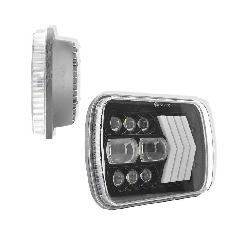 Arrow-Pattern 7 Inch Square LED Headlight side and depth reference