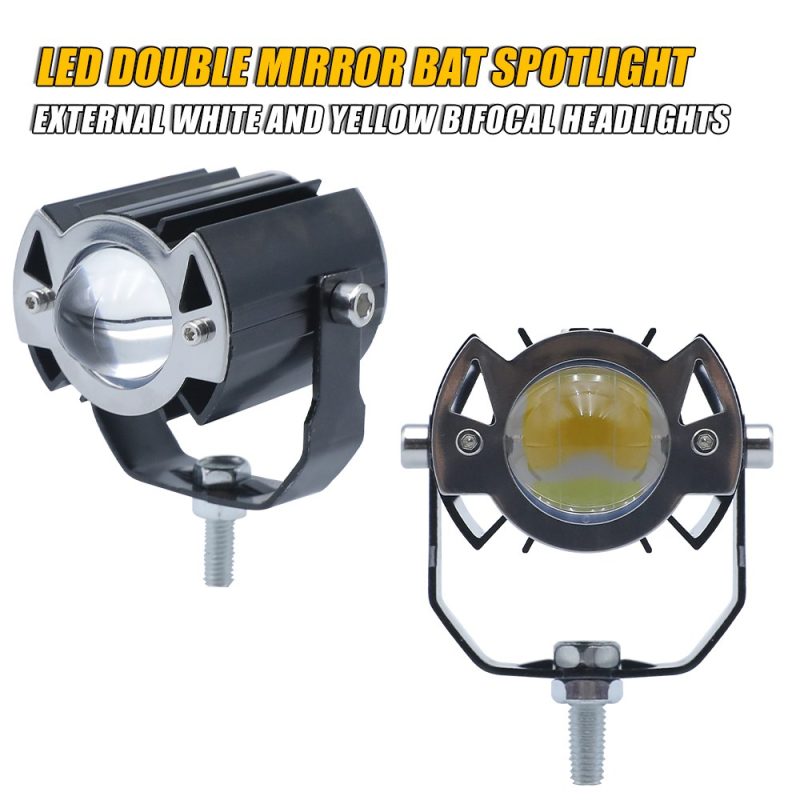Bat Style Dual Mirror Led Motorcycle Spotlight Angle Angled product view showing the front lens and housing style.