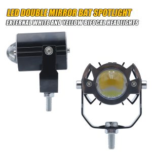 Bat Style Dual Mirror Led Motorcycle Spotlight Side Side view for bracket and housing depth reference.