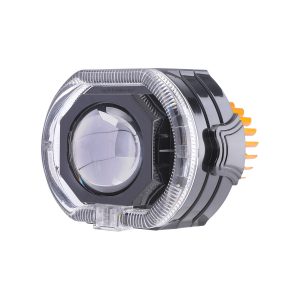 Black Led Angel Eye Projector Motorcycle Spotlight 02 Angel Side Black LED angel eye projector spotlight side housing view