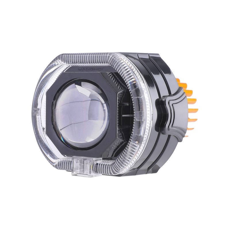 Black Led Angel Eye Projector Motorcycle Spotlight 02 Angel Side Black LED angel eye projector spotlight side housing view