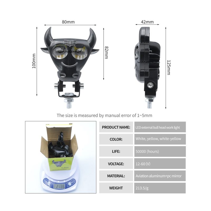 Bull-Head External LED Work Light dimension reference