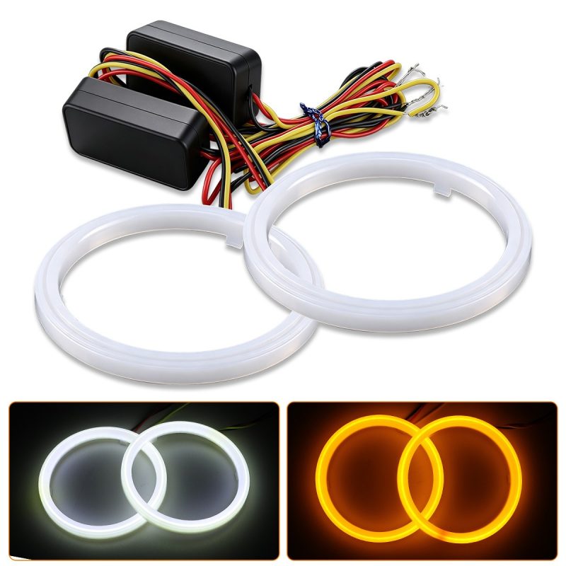 Cob Dual Color Silicone Angel Eye White Amber Light Modes White DRL and amber turn-signal lighting mode reference.
