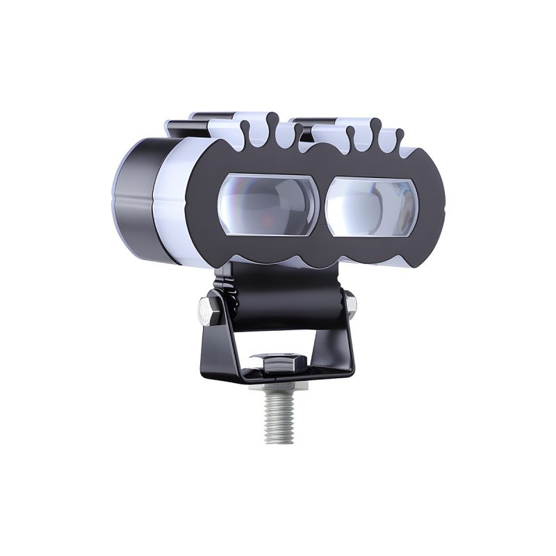 Double Pearl Demon Eye Led Motorcycle Spotlight 02 Double Demon Silver Double pearl demon eye LED spotlight silver front view