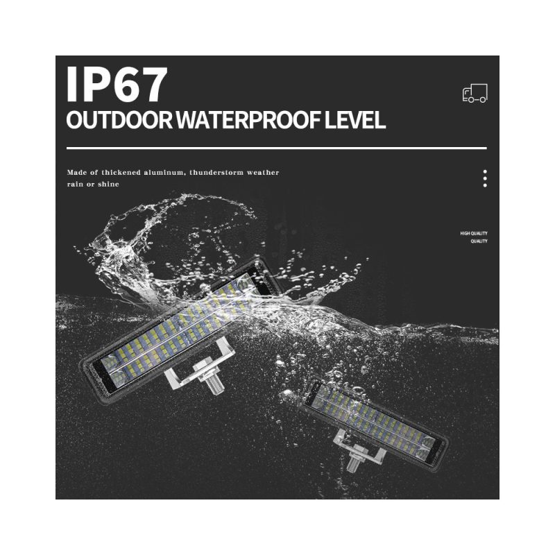 Double Row 28 Led One Line Work Light Ip67 Waterproof Waterproof source graphic with IP67 wording; confirm test basis before quotation.