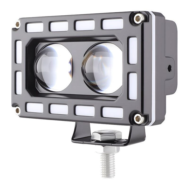 Dual Bead Rgb Demon Eye Led Work Light Front White Front view showing the rectangular housing, dual projector beads, and white accent sections.