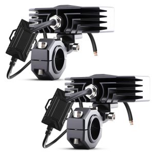 Dual Head Led Spotlight Work Light Rear Side Rear side source image showing the heat-sink housing, wiring, controller box, and clamp structure.