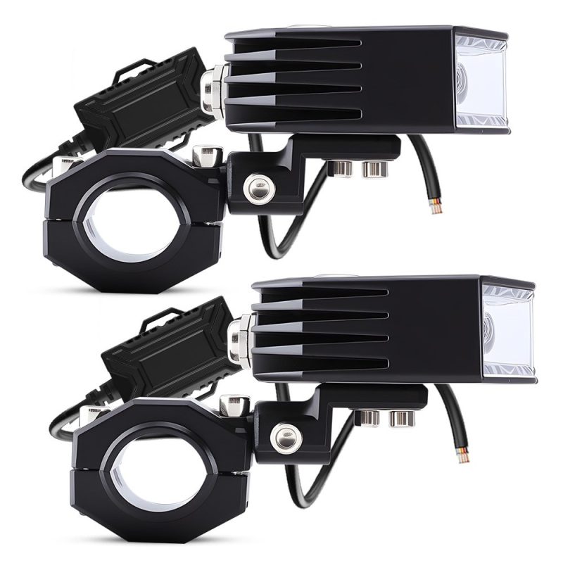 Dual Head Led Spotlight Work Light Side Profile Side profile source image showing lamp body depth, clamp mount, wiring, and controller box.