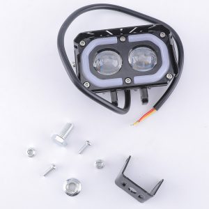 Dual Lens Binocular Led Motorcycle Spotlight Mounting Hardware Source image showing the spotlight, bracket, screws, and wiring reference.