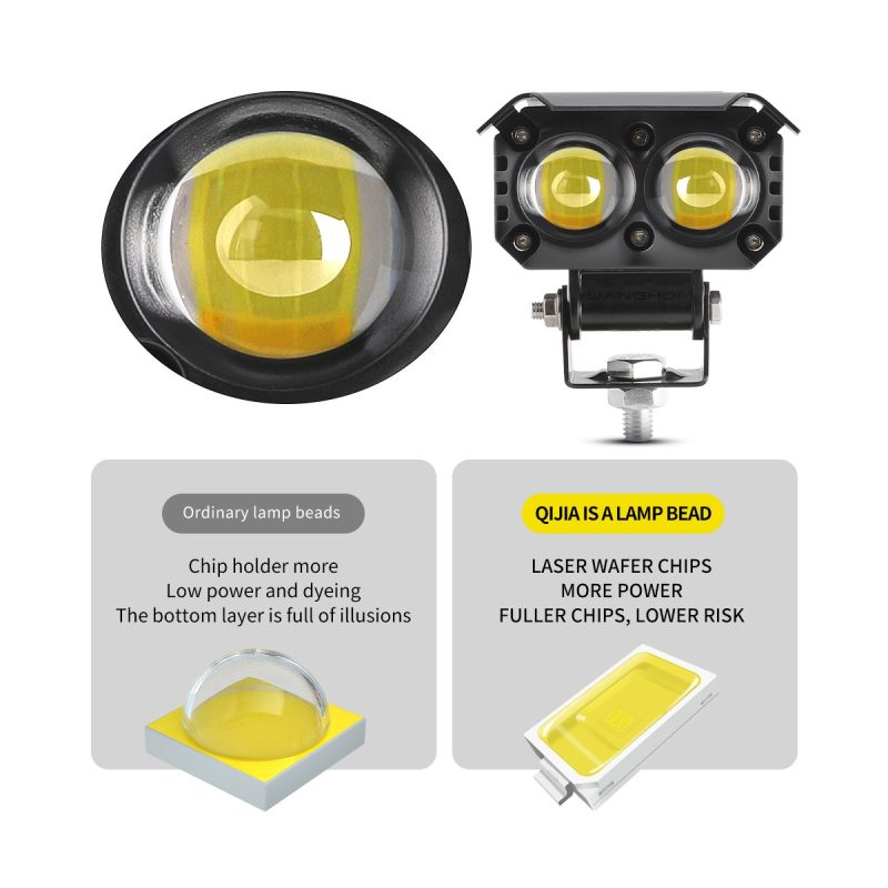Dual Lens Devil Eye Small Steel Cannon Chip Reference Source image showing Q5A lamp bead and ordinary lamp bead comparison reference.