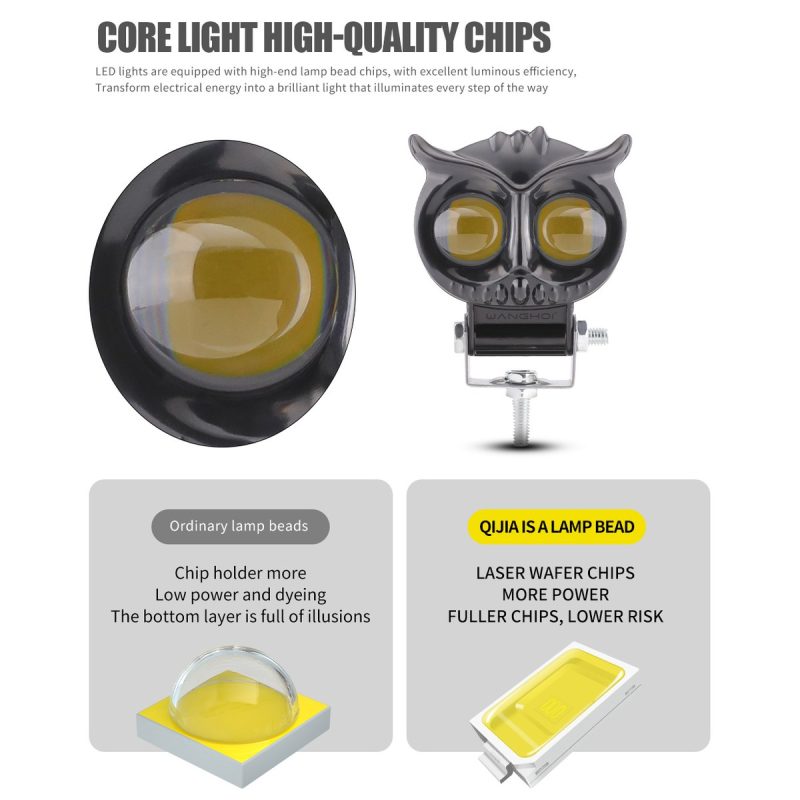 Dual Lens Owl Two Color Led Motorcycle Spotlight Chip Lens Chip and lens reference from the supplied detail image.