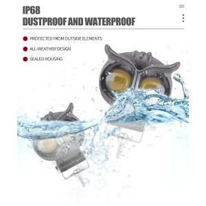 Dual Lens Owl Two Color Led Motorcycle Spotlight Waterproof Reference Waterproof source graphic with IP68 wording; confirm test basis before quotation.