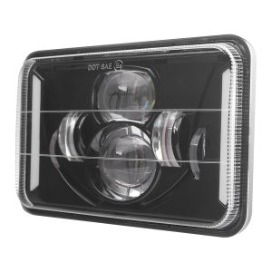 Dual Projector Straight Bar 7 Inch Square Led Headlight Angled View Angled view showing the dual projector layout and straight light-guide styling.