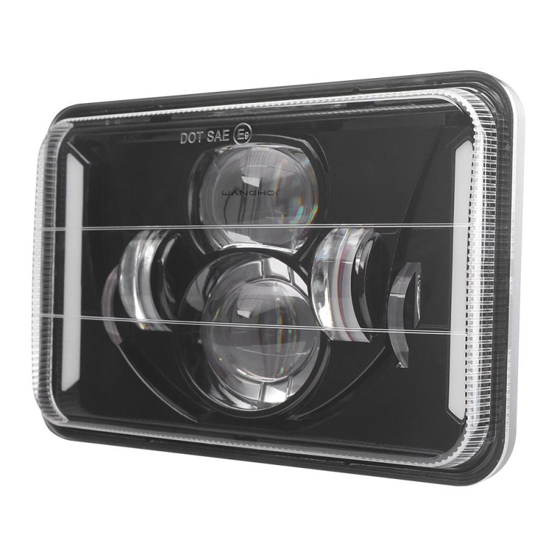 Dual Projector Straight Bar 7 Inch Square Led Headlight Angled View Angled view showing the dual projector layout and straight light-guide styling.