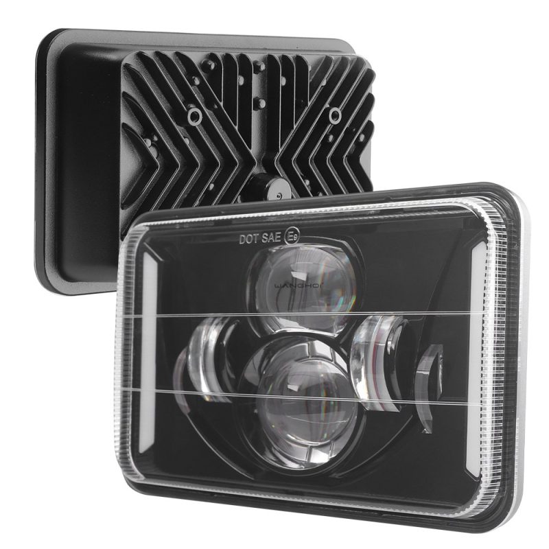Dual Projector Straight Bar 7 Inch Square Led Headlight Multi View Multi-angle product reference showing front, side, and rear housing details.