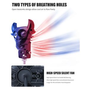 External Bull Head Led Motorcycle Work Light Heat Sink Airflow Heat-sink airflow source reference from the supplied detail graphic.
