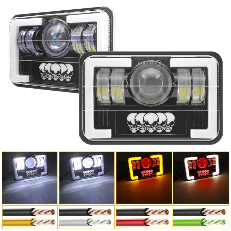 Five Skull 7 Inch Square Led Projector Headlight Wiring Modes Source graphic showing lighting color references and wiring-function direction; confirm by final model sheet.