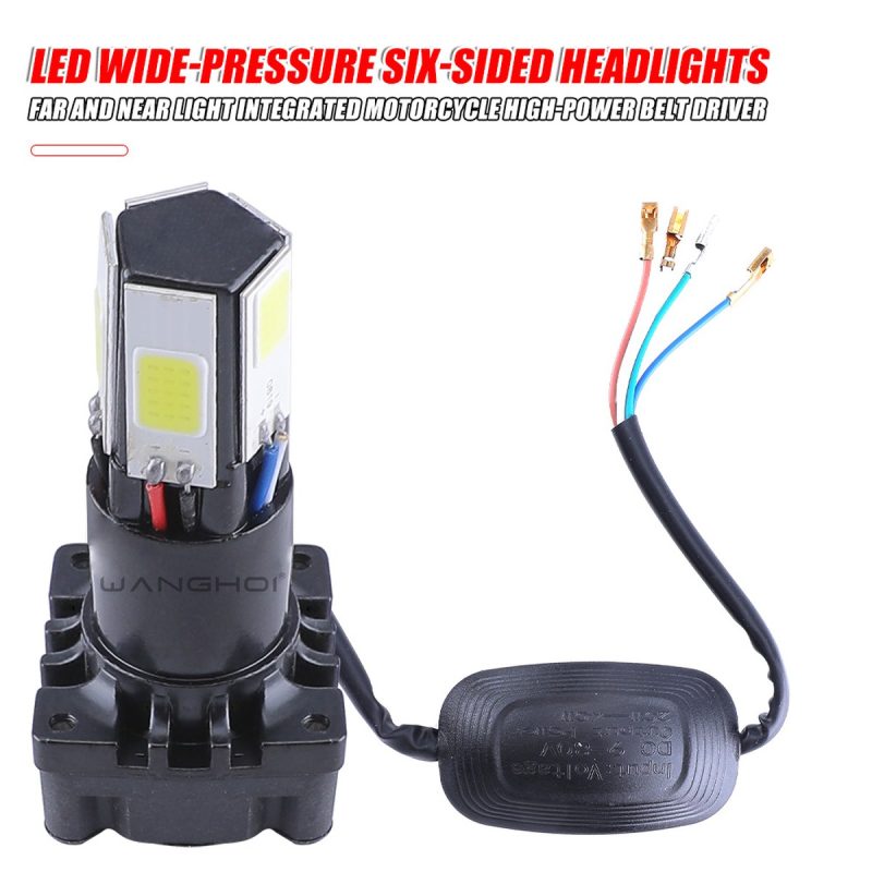 Five Way Wide Voltage Led Motorcycle Headlight Bulb View Five-way product view showing side LED panels and external driver wiring.