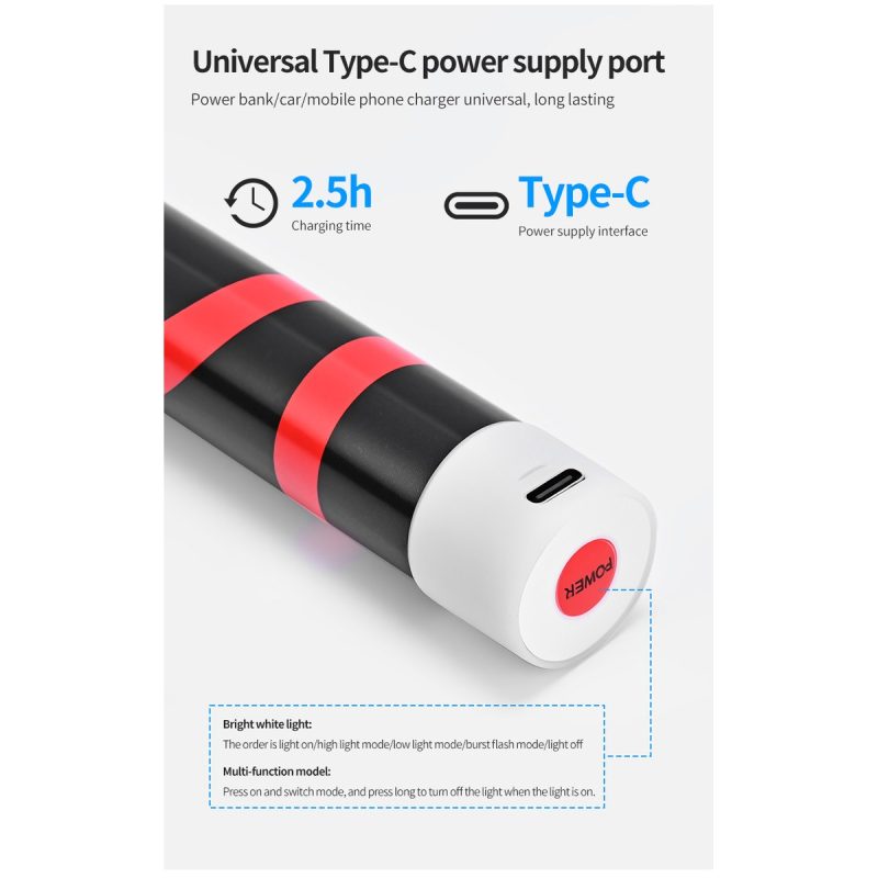 Flexible Silicone Handheld Led Work Light Type C Charging Source graphic showing universal Type-C power supply port and 2.5h charging reference.