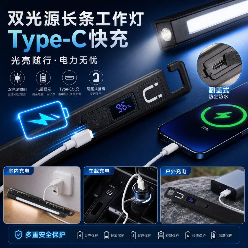 Source function graphic showing Type-C fast charging and control references.