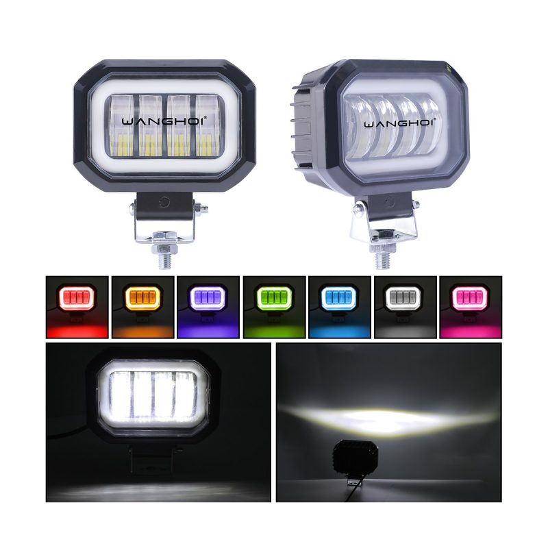 Seven color lighting reference showing red, yellow, blue, green, ice blue, white, pink, and white beam reference images.