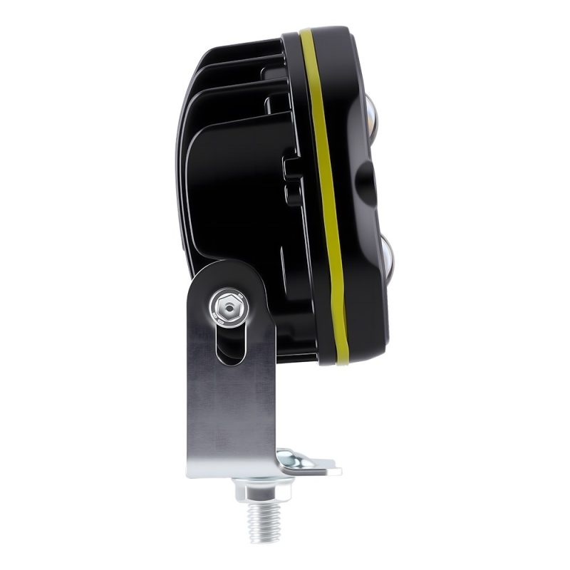 Four Lens Clover Devil Eye Led Work Light Side Profile Side profile view showing lens projection, black housing, bracket, and threaded mount.