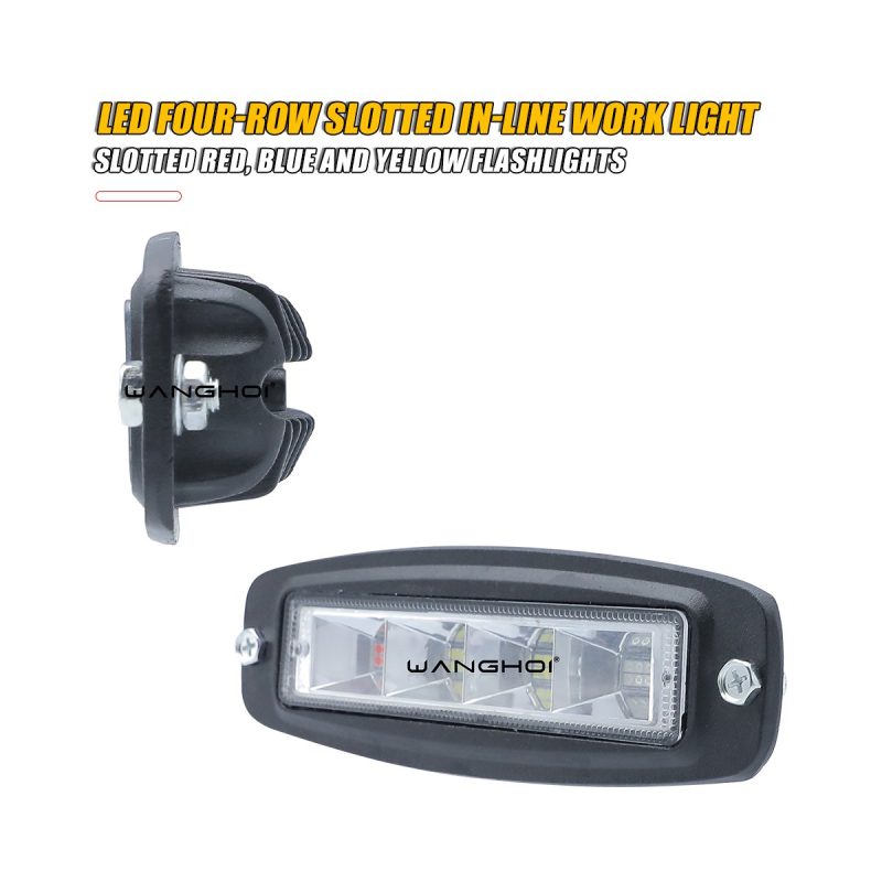 Four Row Led Red Blue Strobe Work Light Bar 03 Four Row Strobe Side Side view of four-row LED red blue strobe work light bar