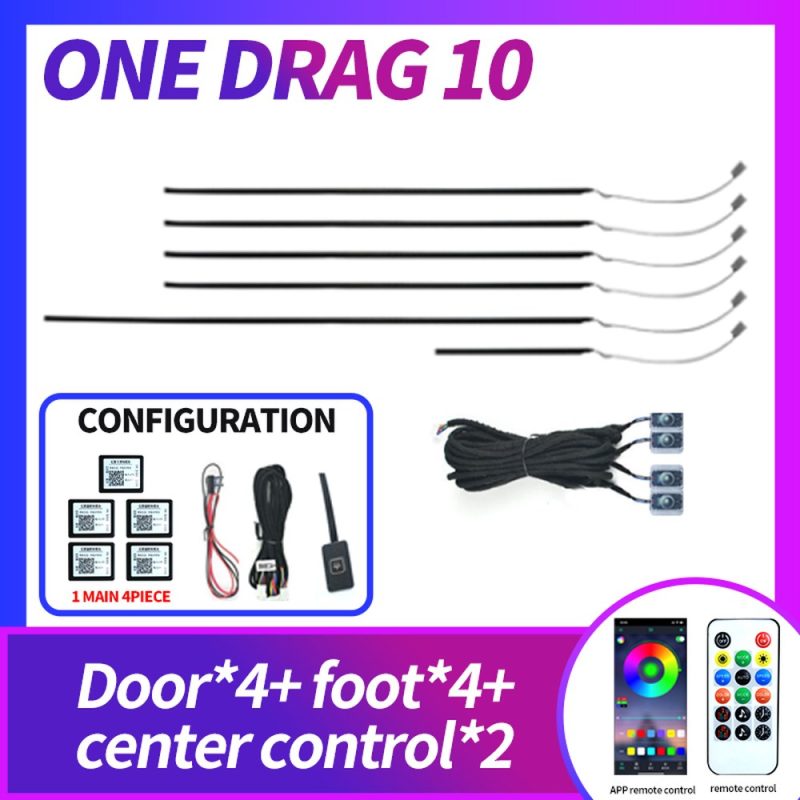 Full Car Rgb Interior Ambient Light Guide Strip One Drag 10 One-drag 10 configuration reference from the supplied product graphics.