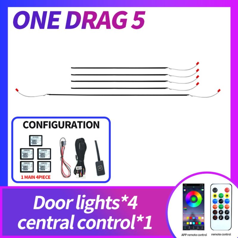 Full Car Rgb Interior Ambient Light Guide Strip One Drag 5 One-drag 5 configuration reference from the supplied product graphics.