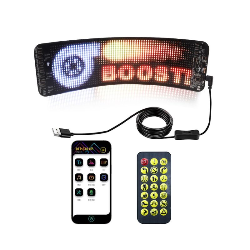 Gob Ultra Thin Rgb Car Rear Window Led Display App Remote Source image showing APP and remote control references with the LED display panel.